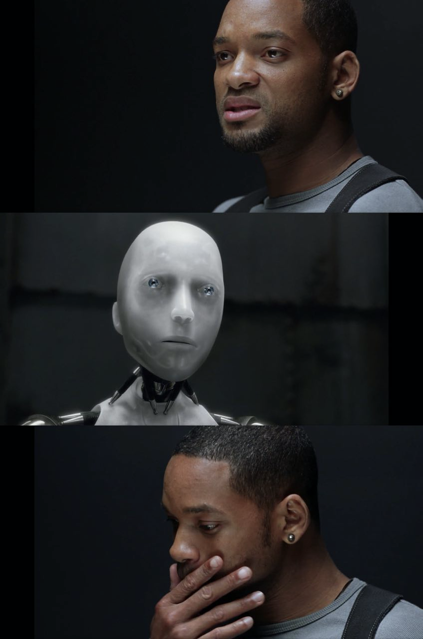 Sticker template meme i robot will smith robot sonny question dialogue ia intelligence artificielle science fiction film androide reflexion meditation doute android par risibot