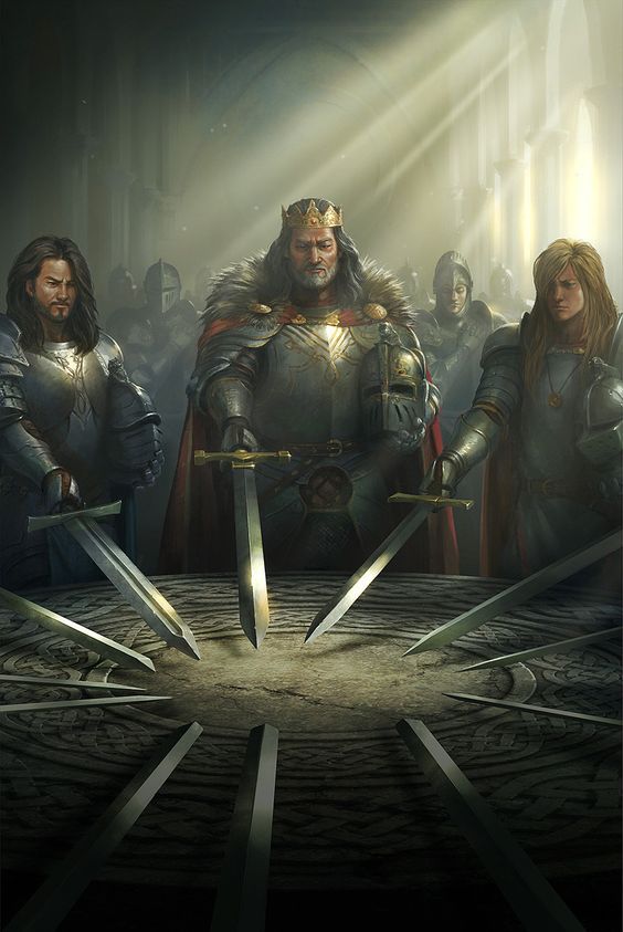 Sticker template meme knights round table chevaliers table ronde roi arthur epees fantasy medieval chevalerie arthur excalibur armure chevalier serment par risibot