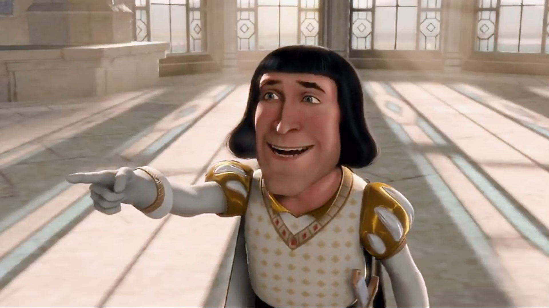 Sticker template meme lord farquaad farquaad shrek pointe du doigt montre du doigt dessin anime accuse ordre mechant roi dreamworks arrestation mechant roi par risibot