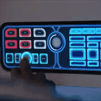 Sticker template meme 500 cigarettes cigarettes boutons clavier ecran tactile tableau de bord futuriste bleu neon gif animation appuyer commande par risibot