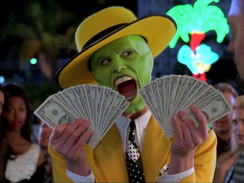 Sticker template meme money money the mask jim carrey argent billets fric riche dollars thune joie cash masque vert par risibot