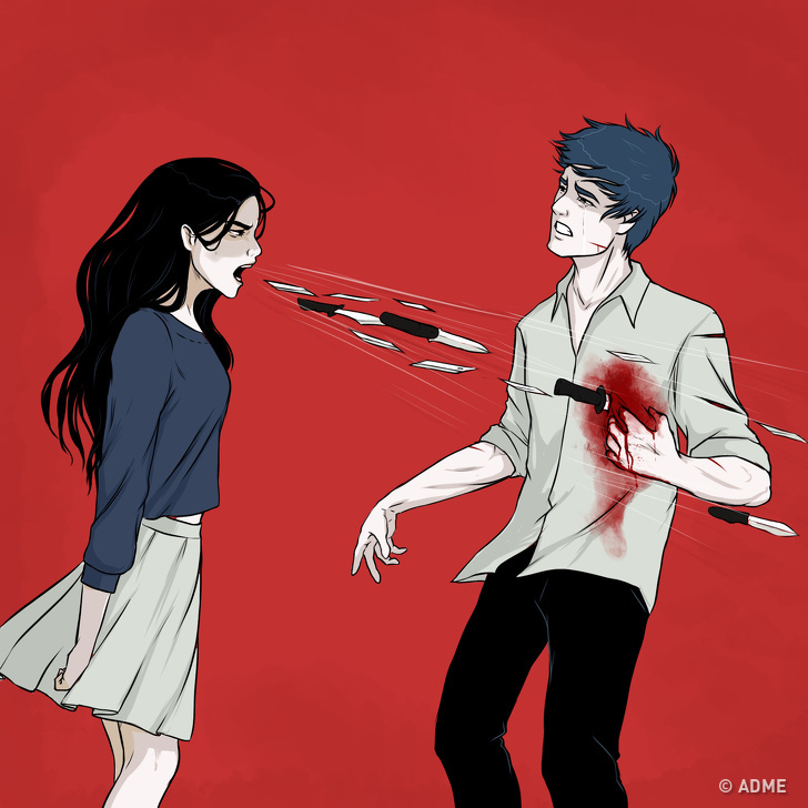 Sticker template meme woman shouting knives couteaux femme crie dispute couple poignarde coeur sang colere insulte engueulade par risibot