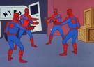 template meme spiderman pointing 4 spiderman se montrent du doigt accusation nypd dessin anime pareil clones identique toi aussi qui est qui duel