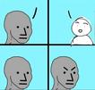 template meme npc wojak gris robot dialogue colere enerve idiot suit le troupeau mouton cons moutons reaction rage