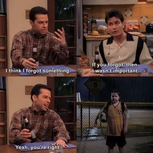 Sticker template meme two and a half men charlie sheen alan oublie important enfant abandonne sitcom dialogue ironie triste foot parent par risibot