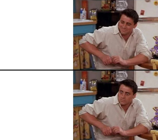 Sticker template meme surprised joey joey tribbiani friends serie surpris choc incredule regard fixe sitcom stupefait rire nerveux reaction drole par risibot