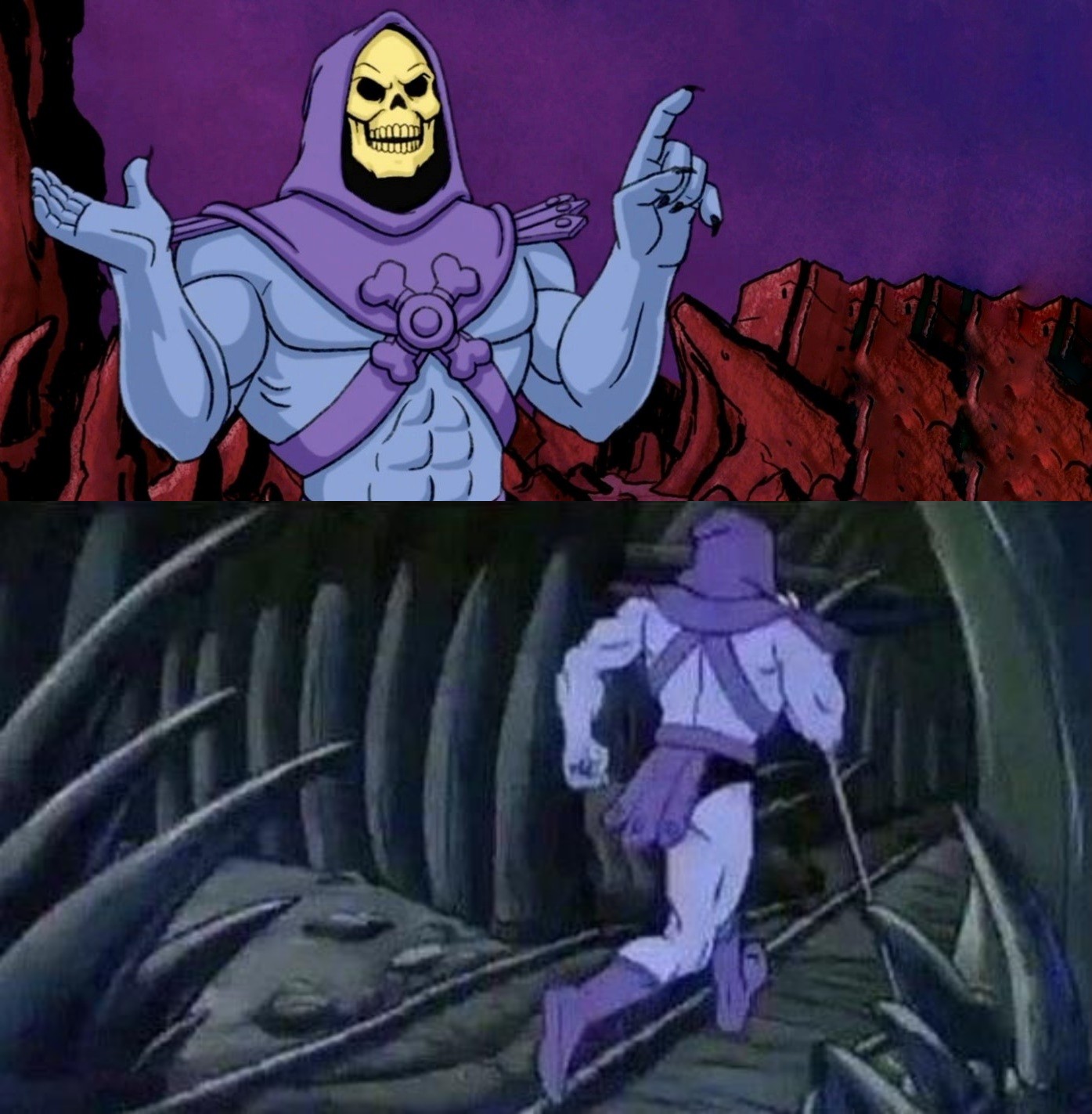 Sticker template meme he man skeleton skeletor conseils skeletor advice masters universe dessin anime fuite sagesse mechant fuit reaction drole par risibot