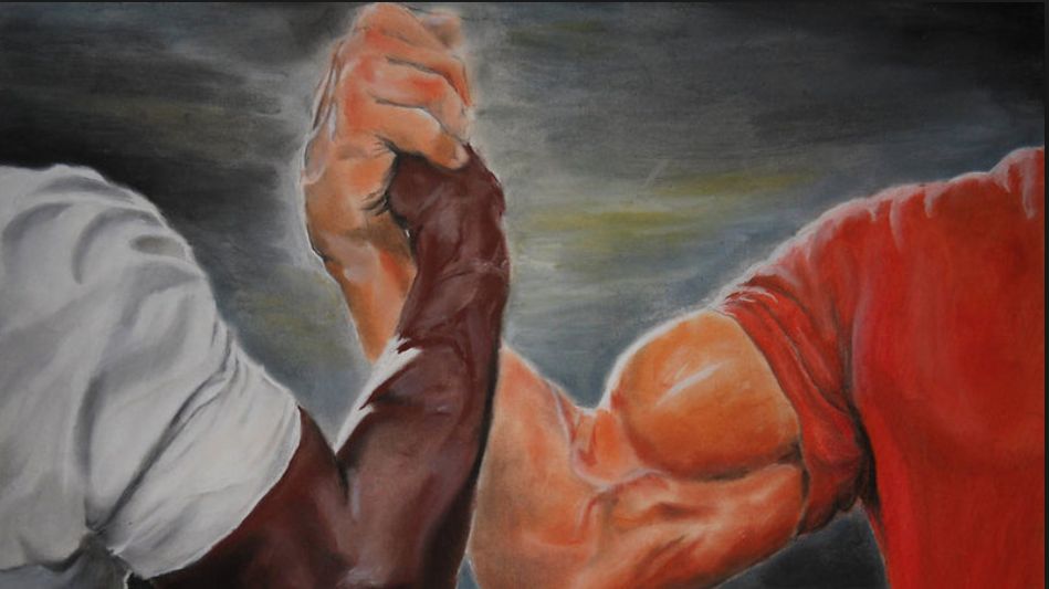 Sticker template meme black white arms bras poignee de main accord alliance union amitie solidarite peinture respect main reaction drole par risibot