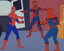 template meme spiderman pointing trois spiderman spiderman accusation tu es moi doigt copie double identique arachnide reaction drole humour