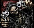 template meme badass skeleton squelette pistolets armes faucheuse mort dur a cuire metal flingues cool agressif reaction drole