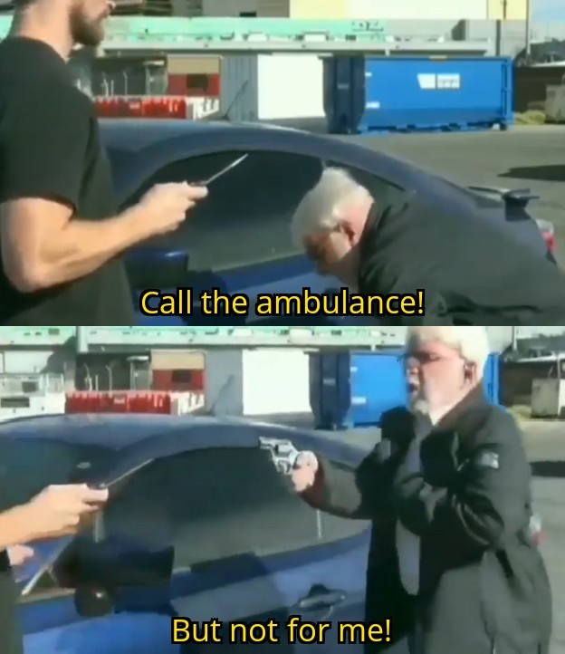 Sticker template meme ambulance appelez une ambulance pas pour moi brooklyn nine nine tir menace flic voiture boomer arme reaction drole humour par risibot