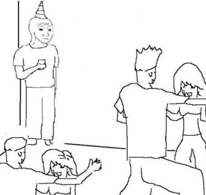 Sticker template meme party loner solitaire fete soiree seul timide gene malaise wojak introverti isole ambiance reaction par risibot