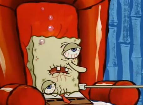 Sticker template meme sick spongebob bobleponge malade grippe fievre mourant epuise rhume vomi fatigue beurk reaction par risibot