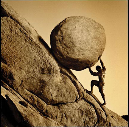 Sticker template meme sisyphus sisyphe rocher pente colline effort inutile eternel galere boulot travail mythe reaction par risibot