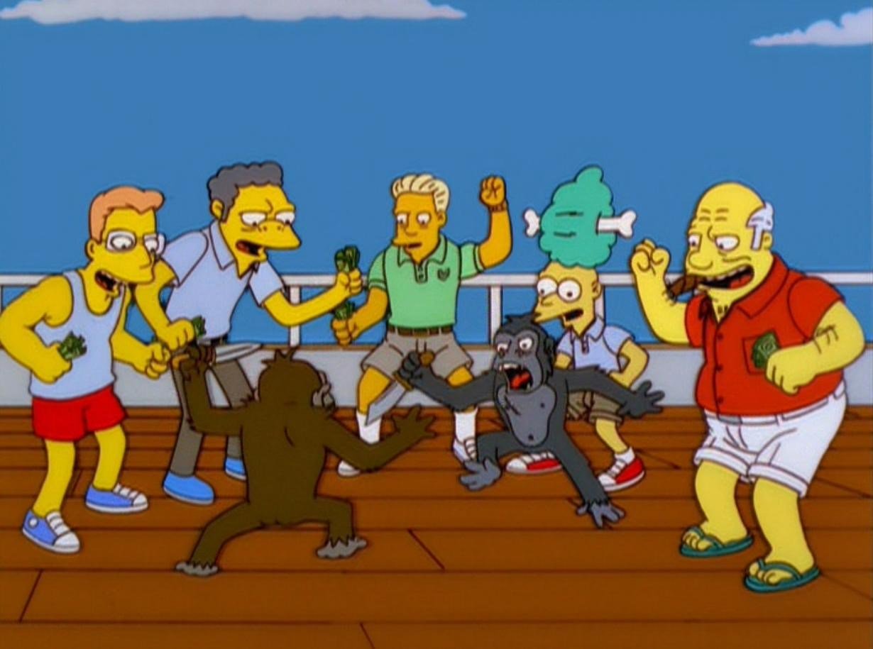 Sticker template meme simpsons monkey fight singe bagarre combat chaos simpson moe homer cris bataille singes reaction par risibot