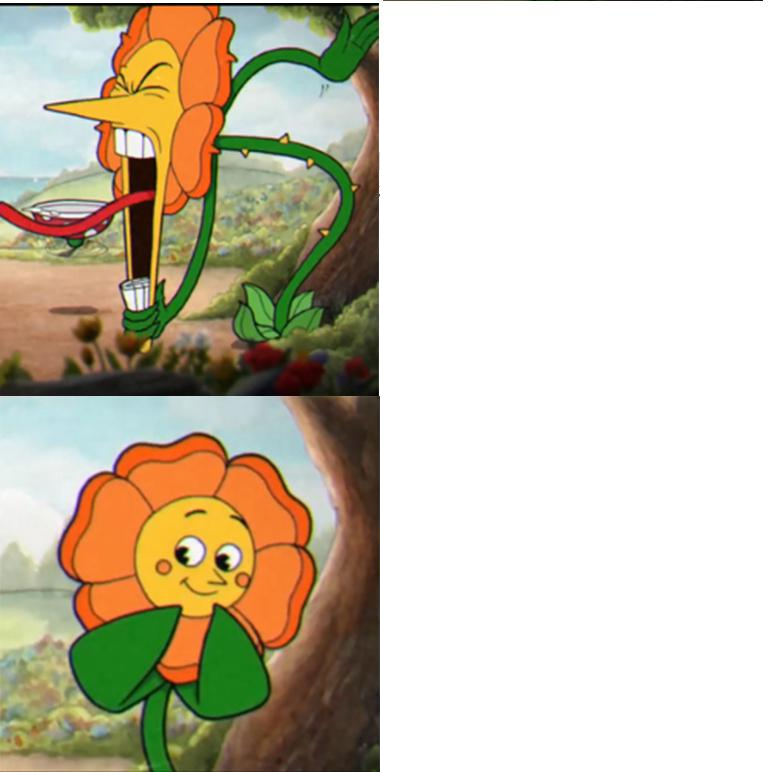 Sticker template meme cuphead flower fleur jeu video cri hurle gentille mechante deux faces hypocrite sourire cris reaction par risibot