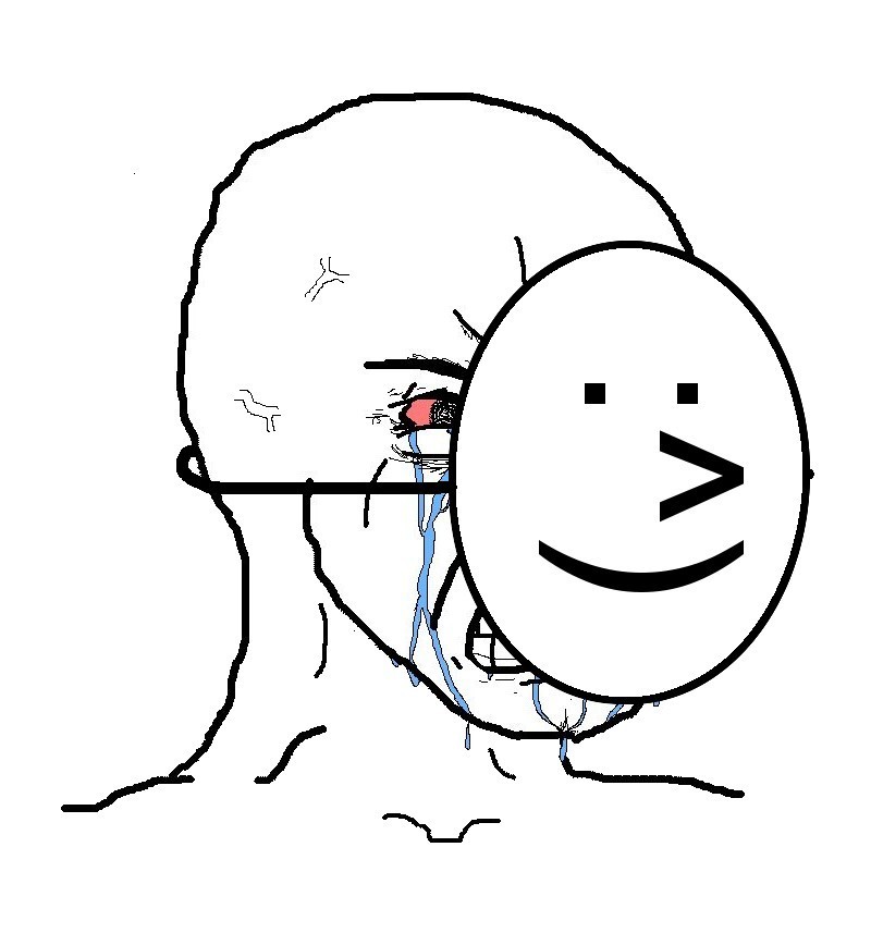 Sticker template meme pretending happy hiding crying mask wojak triste faux sourire deprime cache tristesse masque bonheur par risibot
