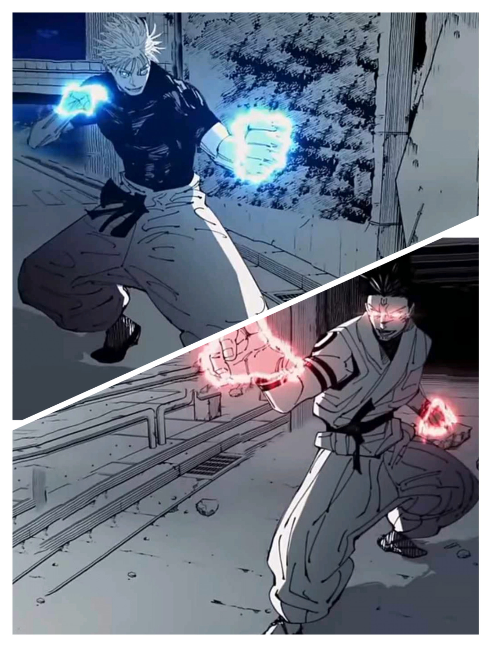 Sticker template meme gojo vs sukuna gojo sukuna jujutsu kaisen manga anime combat duel affrontement pouvoirs jujutsu kaisen reaction par risibot