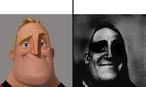 Sticker template meme mr incredibles becoming uncanny normal et sombre mr indestructible incredibles dark mode sombre glauque malaise disney becoming uncanny normal par risibot