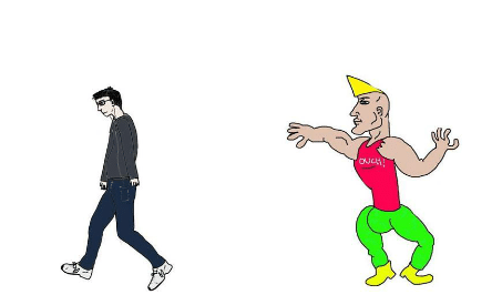 Sticker template meme virgin vs chad virgin chad vierge marche vs comparaison loser winner dragueur ridicule beau marche reaction par risibot