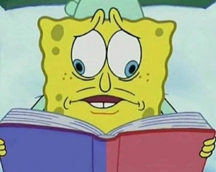 Sticker template meme cross eyed spongebob bob eponge louche livre lit incomprehension strabisme confus perplexe cherche comprend pas cross eyed par risibot