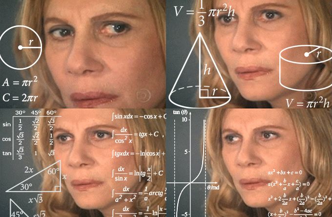 Sticker template meme calculating calculs maths formules confusion reflechit calcule equations femme perplexe cerveau mathematiques doute par risibot