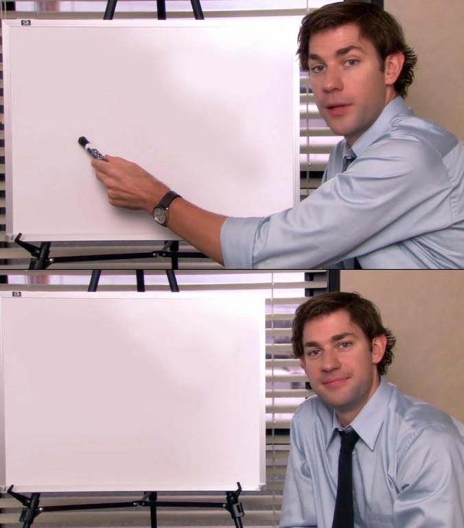Sticker template meme jim halpert the office tableau blanc explique presentation serie us explication nul ou non pam bureau jim halpert par risibot