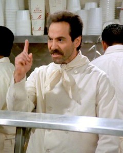 Sticker template meme no soup for you soup nazi seinfeld soupe pas de soupe cuisinier refus interdit banni dehors serie restaurant doigt par risibot