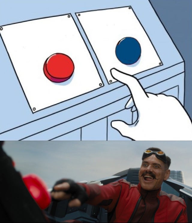 Sticker template meme robotnik button eggman sonic bouton rouge appuie dr robotnik film sonic jim carrey choix dilemme decision par risibot