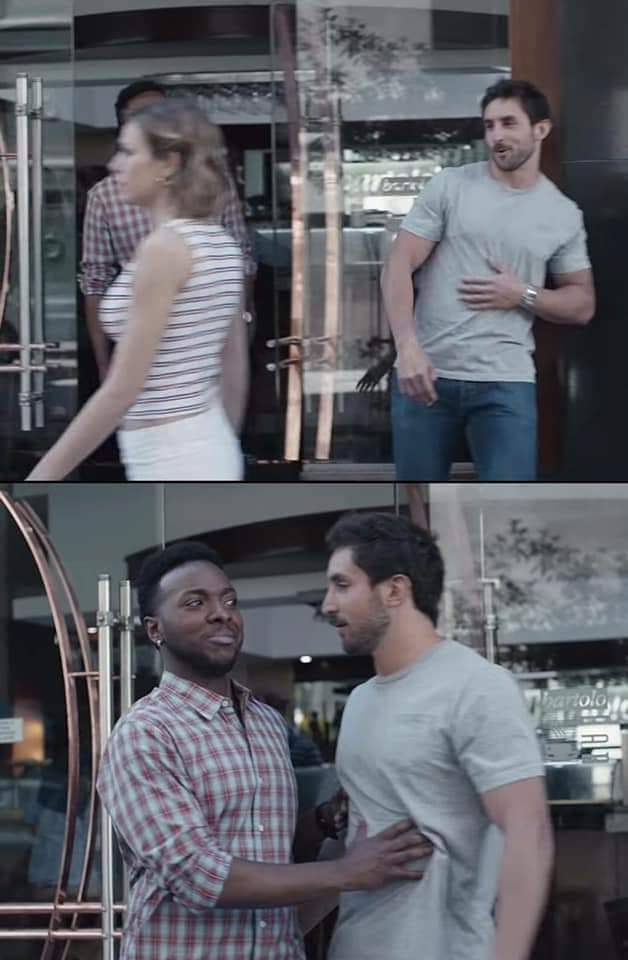 Sticker template meme stop touching me black guy mec noir arrete touche ne me touche pas gene refus homophobe malaise bras pas gay peur par risibot