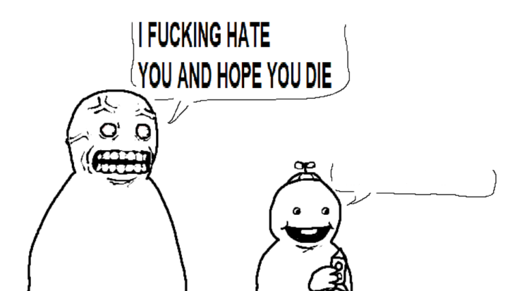 Sticker template meme hate you and hope you die haine deteste crever mort mechant gentil insulte rage comic trollface style colere sourire fou par risibot