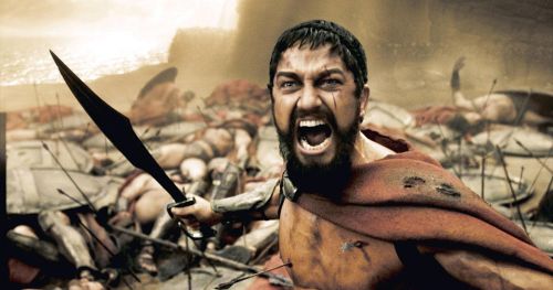 Sticker template meme sparta leonidas 300 this is sparta gerard butler cri epee guerrier bataille grec colere spartiate film sparta par risibot