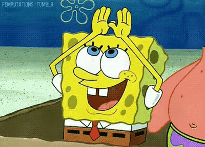 Sticker template meme spongebob rainbow gif animation bobleponge arc en ciel imagination patrick doigts en arc joie magie dessin anime enfantin par risibot