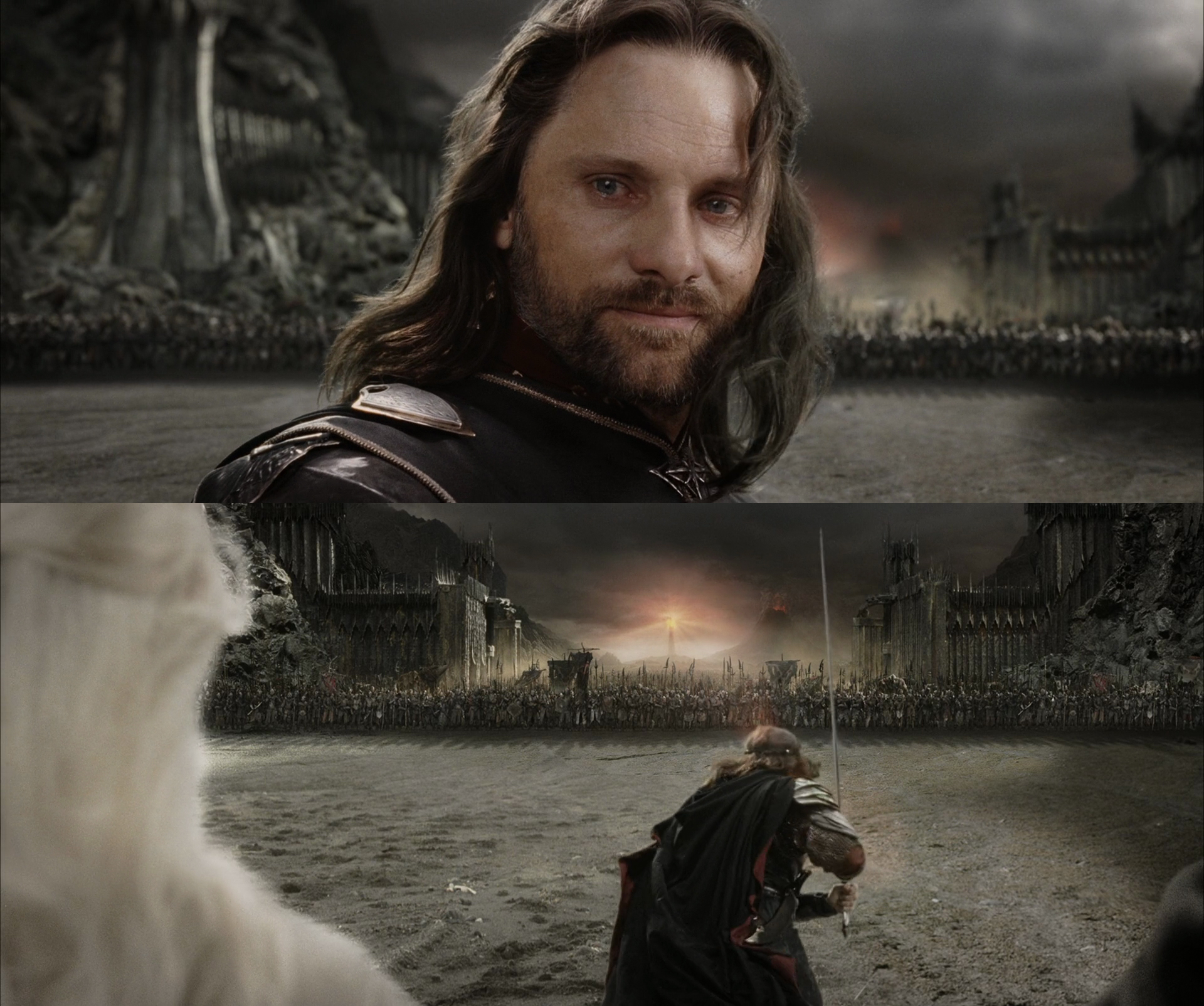 Sticker template meme aragorn black gate frodo seigneur des anneaux viggo mortensen sacrifice pour frodo bataille charge sourire courage porte noire black par risibot