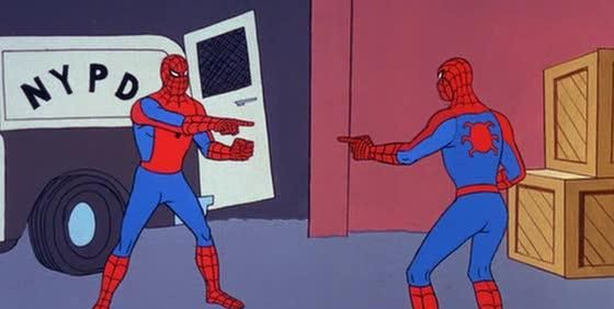 Sticker template meme spider man double spiderman pointe du doigt deux spiderman qui est qui clone double nypd accusation toi aussi dessin anime vintage spider par risibot
