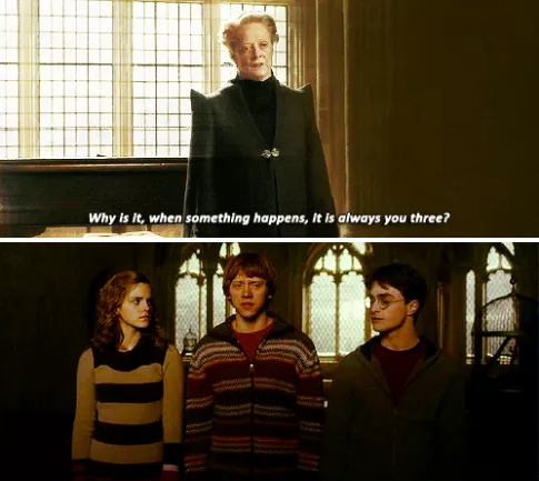 Sticker template meme always you three harry potter mcgonagall hermione ron toujours vous trois bagarre betise trio professeur reproche poudlard always par risibot