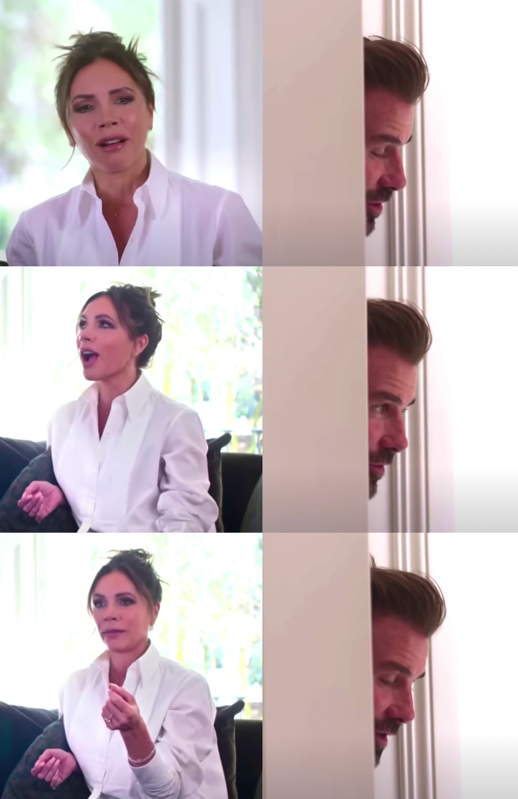 Sticker template meme victoria beckham david beckham be honest sois honnete derriere le mur espionne couple discussion pas honnete mensonge ecoute victoria beckham par risibot