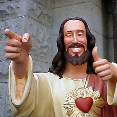 Sticker template meme buddy christ jesus christ pouce leve clin d oeil statue dogma sourire religion approbation ok bien buddy par risibot