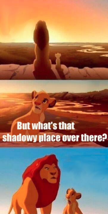 Sticker template meme roi lion simba mufasa ombre endroit sombre lion disney royaume interdit mort simba shadowy place but whats that shadowy place mufasa meme par risibot