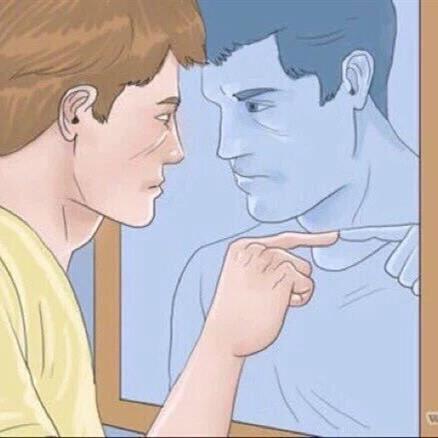 Sticker template meme miroir reflet pointe du doigt toi meme accusation soi meme regarde toi toi aussi reflexion ironie pointing mirror guy se confronter reaction par risibot