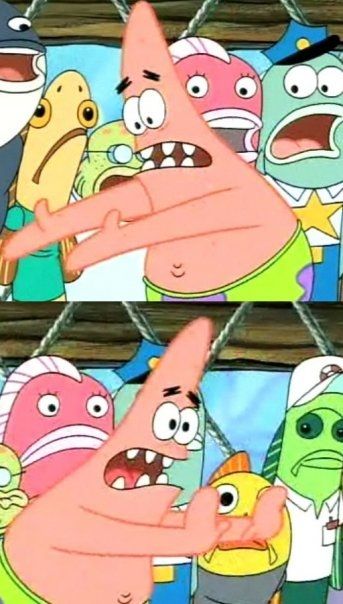 Sticker template meme patrick bobleponge mets le ailleurs refus rejet pointe du doigt accuse accusation dispute non ailleurs put it somewhere else patrick bob eponge par risibot