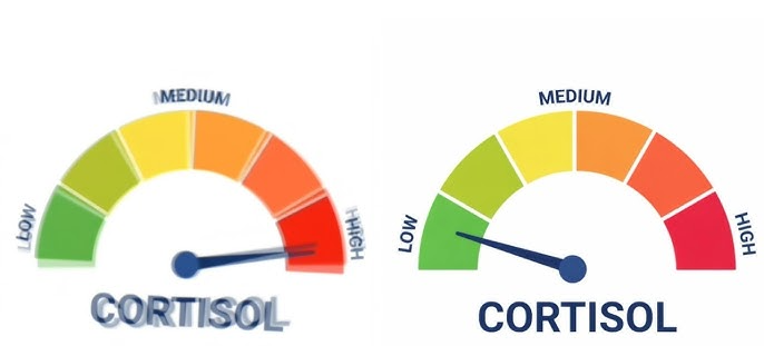Sticker template meme cortisol stress calme detente anxiete jauge niveau serenite hormone stresse zen high vs low cortisol jauge stress par risibot
