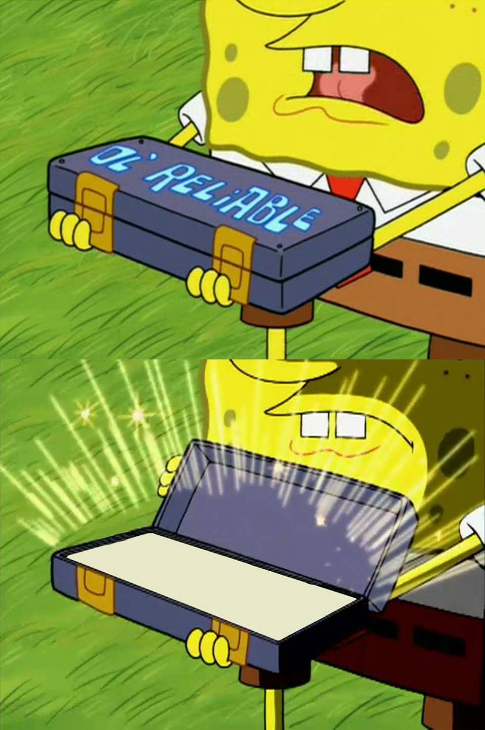 Sticker template meme bobleponge ol reliable vieux fidele coffre outil secours mallette fidele solution truc de secours spongebob boite reaction par risibot