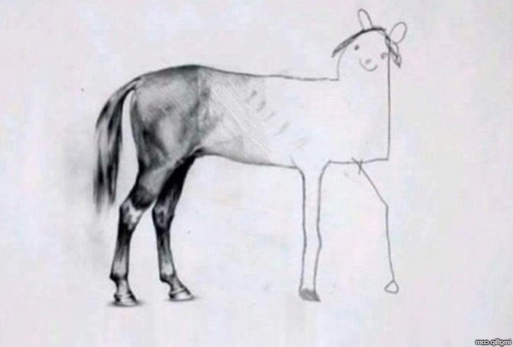 Sticker template meme cheval dessin horse drawing crayon bacle fini a moitie paresse realiste fin de dessin travail bacle cheval mal dessine fin bacle reaction par risibot