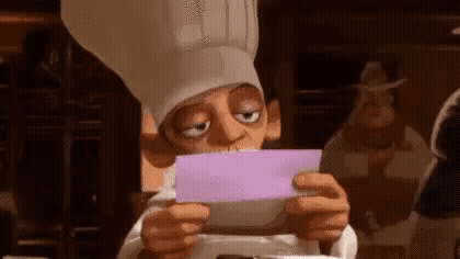 Sticker template meme gif animation ratatouille skinner chef skinner lettre lecture cuisinier pixar lire reaction sceptique remy par risibot