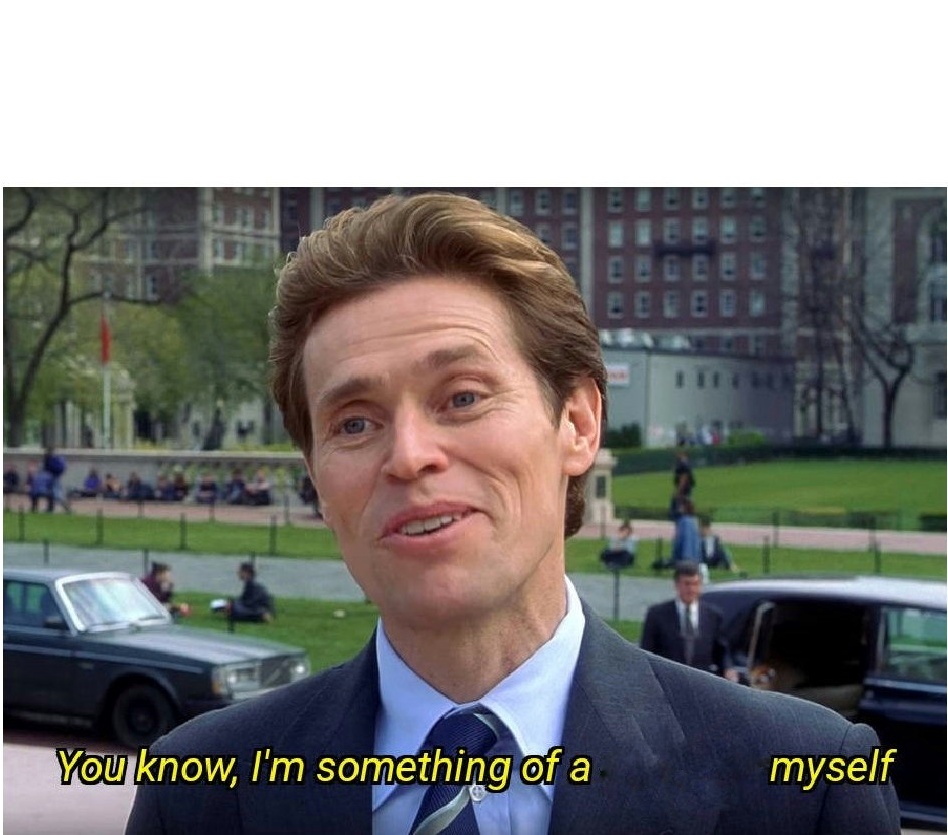 Sticker template meme spiderman willem dafoe bouffon vert norman osborn je suis un peu aussi moi aussi sourire costume film vous savez tobey maguire sam raimi bouffon par risibot