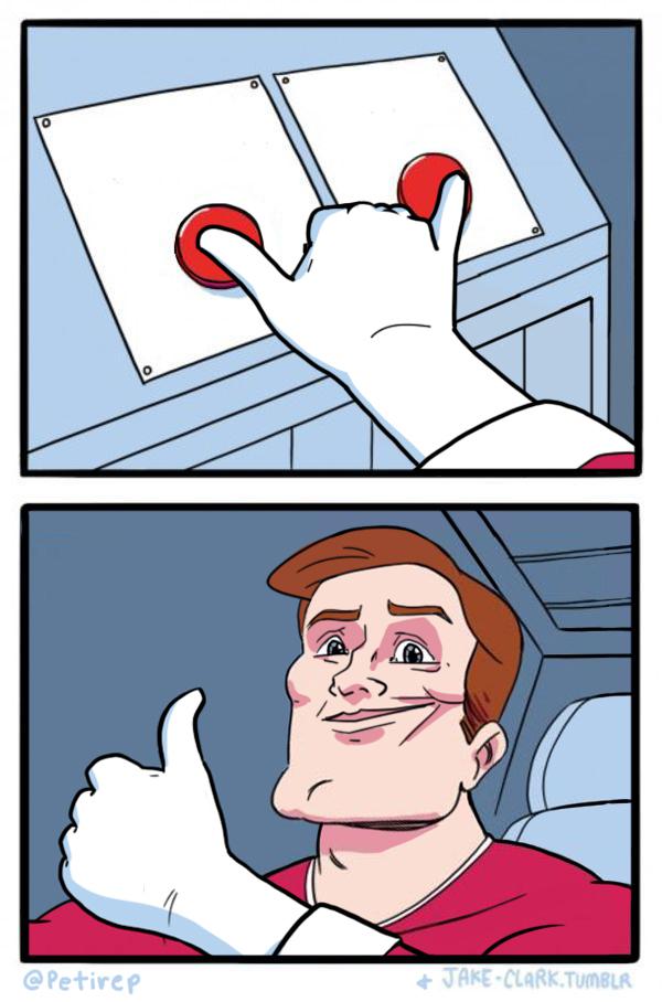 Sticker template meme deux boutons les deux bouton dilemme choix appuie pouce combo indecision tout two buttons pressed double choix indecis par risibot