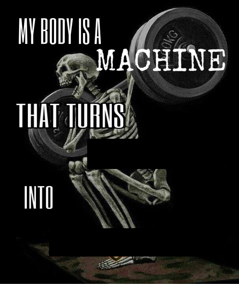Sticker template meme squelette musculation salle de sport fonte haltere muscles my body is machine transforme corps gym squelette muscu skeleton gym bro par risibot