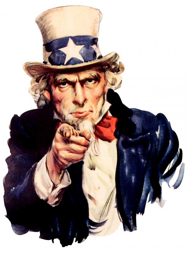 Sticker template meme oncle sam uncle sam usa amerique armee recrutement affiche pointe doigt veut toi propagande reaction par risibot