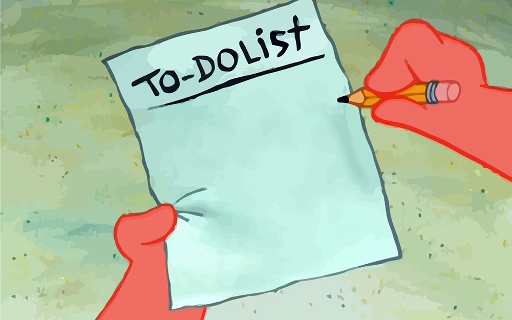 Sticker template meme patrick bobleponge liste todo to do list taches stylo programme rien a faire paresse feuille reaction par risibot